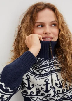 bonprix Bekleidung·Umstandsmode|Bekleidung·Jeans^Maritimer Norweger-Pullover dunkelblau/wollweiß norwegermuster