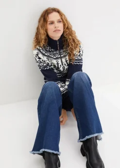 bonprix Bekleidung·Umstandsmode|Bekleidung·Jeans^Maritimer Norweger-Pullover dunkelblau/wollweiß norwegermuster
