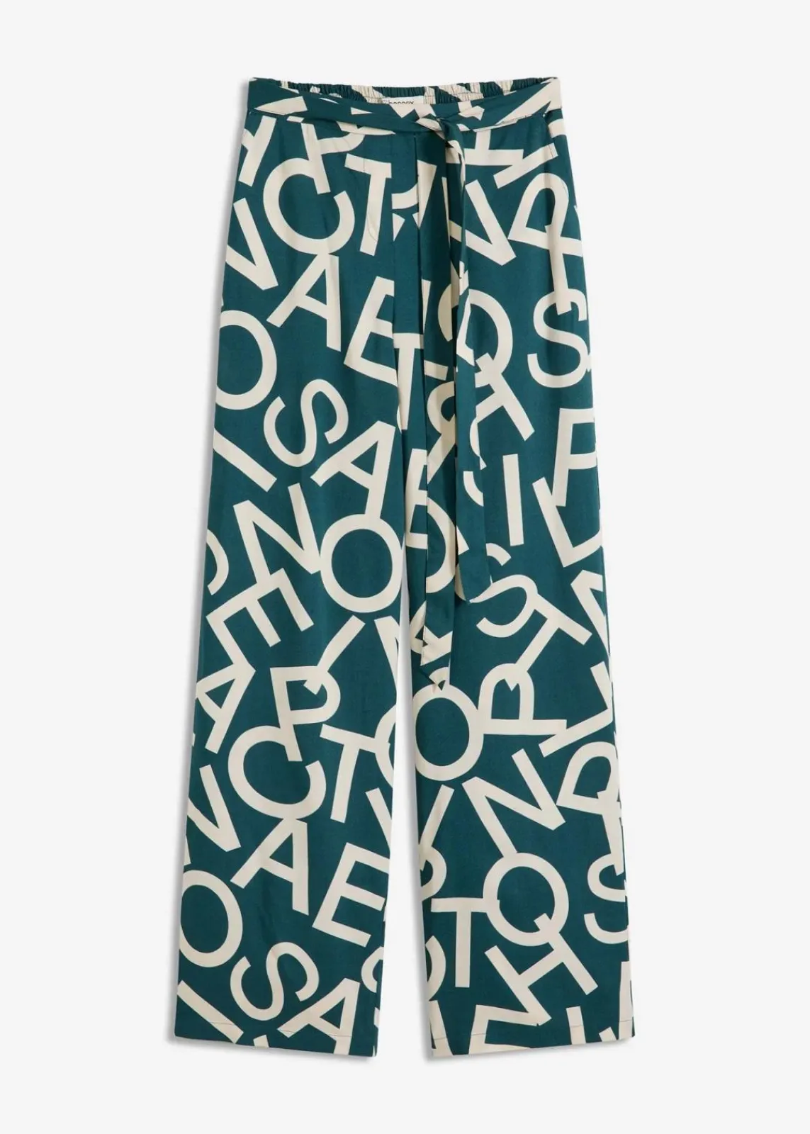 bonprix Kurzgrößen|Bekleidung·Kleider^Marlenehose pfeffergrün/kieselbeige graphisch bedruckt