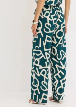 bonprix Kurzgrößen|Bekleidung·Kleider^Marlenehose pfeffergrün/kieselbeige graphisch bedruckt