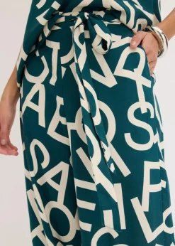 bonprix Kurzgrößen|Bekleidung·Kleider^Marlenehose pfeffergrün/kieselbeige graphisch bedruckt