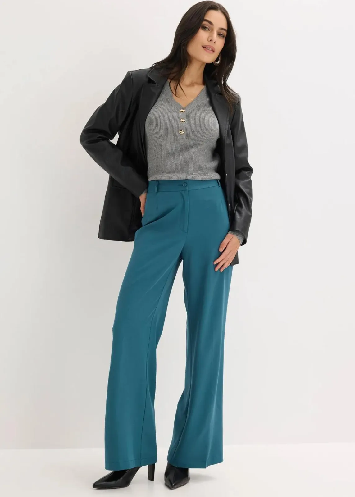 bonprix Kurzgrößen|Bekleidung·Kleider^Marlenehose mit Bequembund pfeffergrün