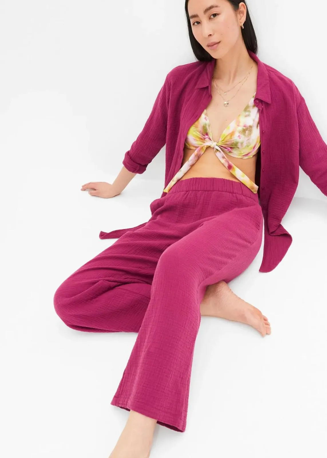 bonprix Hosen^Marlenehose aus Baumwoll-Musselin violett