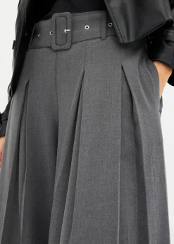 bonprix Kurzgrößen|Bekleidung·Kleider^Marlenehose aus fließendem Viskose-Mix anthrazit meliert