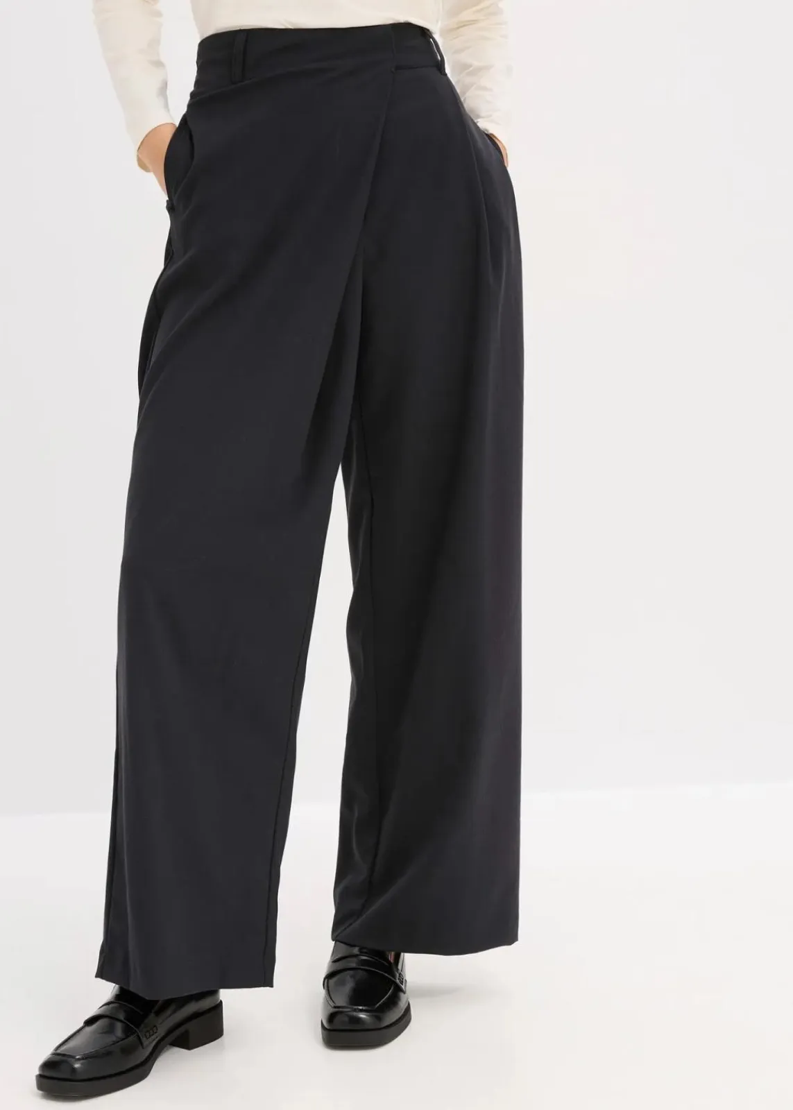 bonprix Bekleidung·Kleider|Hosen^Marlenehose aus fließendem Viskose-Mix schwarz