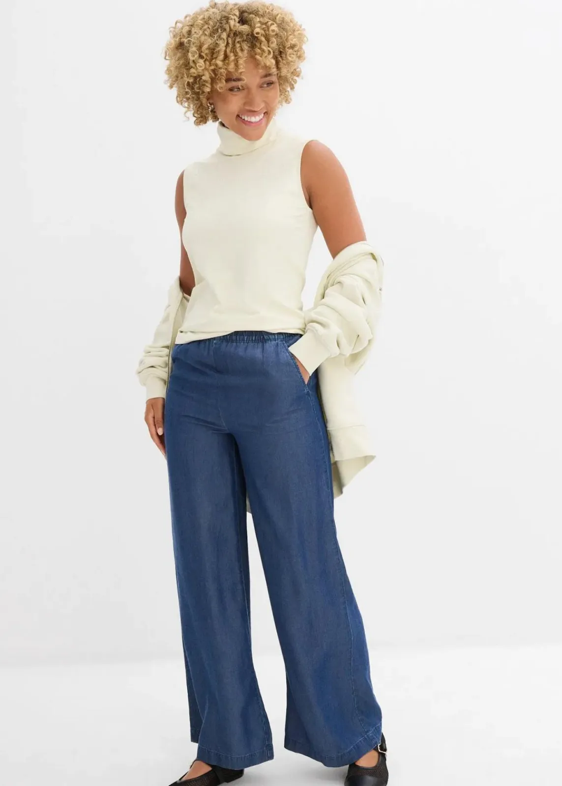 bonprix Bekleidung·Kleider|Hosen^Marlenehose aus fließendem Lyocell dunkelblau denim