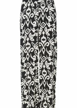 bonprix Kurzgrößen|Bekleidung·Kleider^Marlenehose aus fließender Viskose schwarz/creme bedruckt