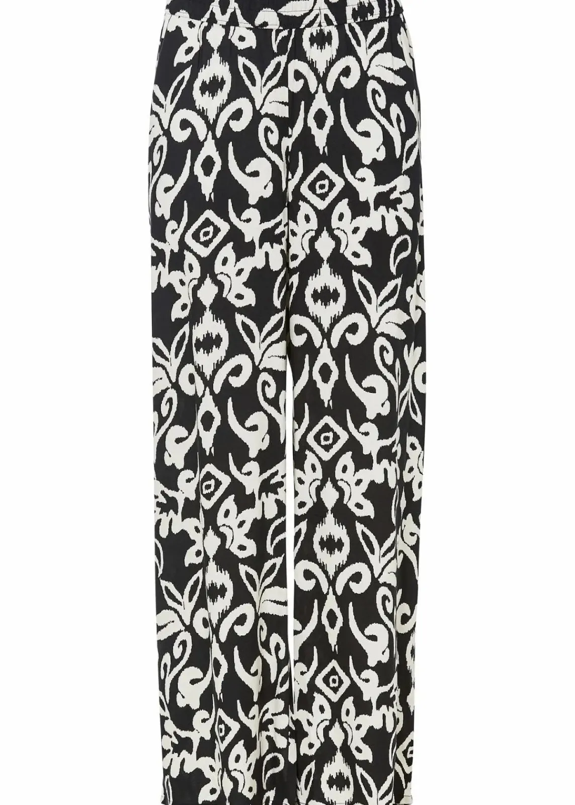 bonprix Kurzgrößen|Bekleidung·Kleider^Marlenehose aus fließender Viskose schwarz/creme bedruckt