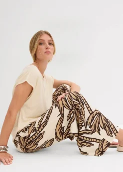 bonprix Bekleidung·Kleider|Hosen^Marlenehose aus fließender Viskose natur/dunkelbraun/new beige floral