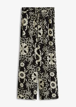 bonprix Bekleidung·Kleider|Hosen^Marlenehose aus fließender Viskose schwarz/kieselbeige bedruckt