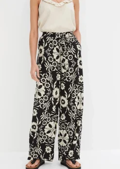 bonprix Bekleidung·Kleider|Hosen^Marlenehose aus fließender Viskose schwarz/kieselbeige bedruckt