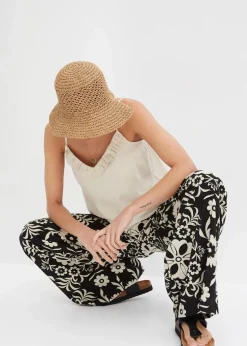 bonprix Bekleidung·Kleider|Hosen^Marlenehose aus fließender Viskose schwarz/kieselbeige bedruckt