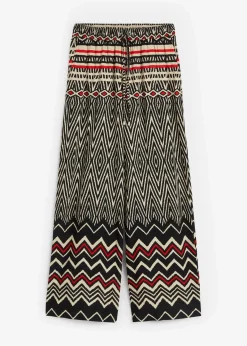 bonprix Kurzgrößen|Bekleidung·Kleider^Marlenehose aus fließender Viskose schwarz/sand graphisch