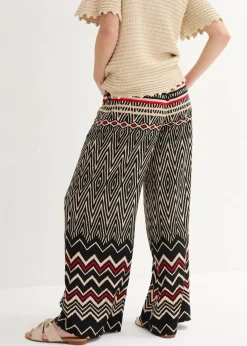 bonprix Kurzgrößen|Bekleidung·Kleider^Marlenehose aus fließender Viskose schwarz/sand graphisch