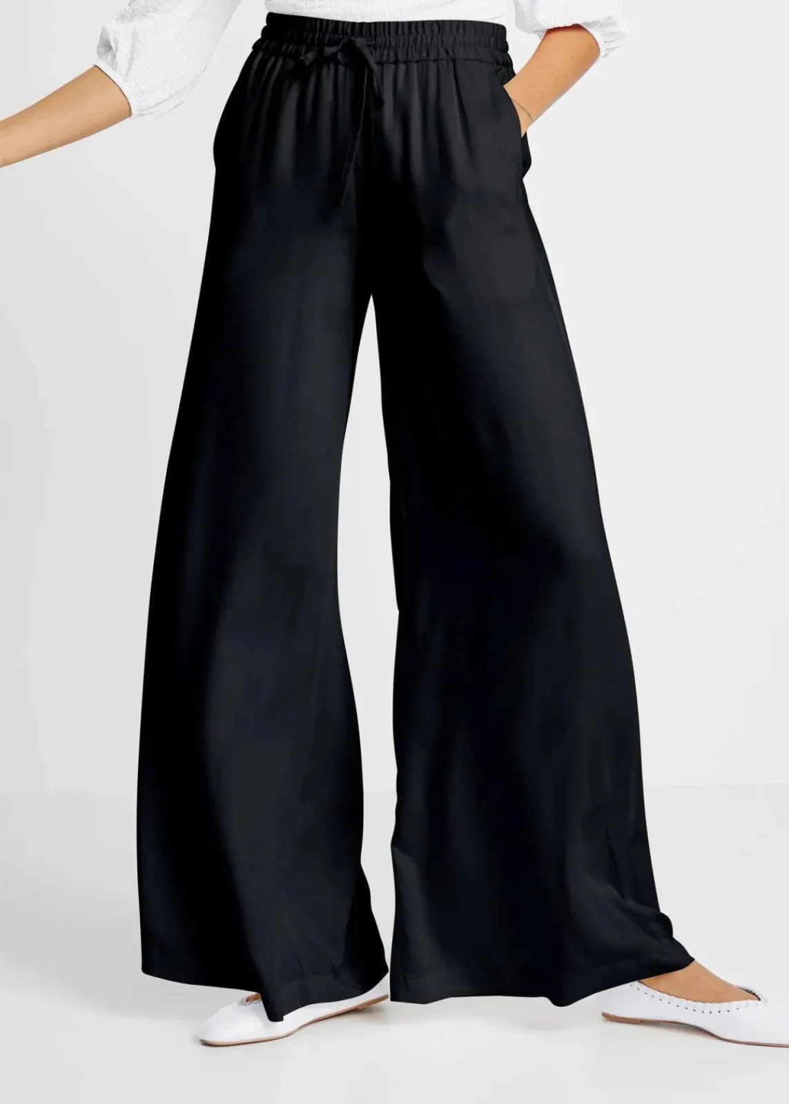 bonprix Bekleidung·Kleider|Hosen^Marlenehose aus leicht glänzender Viskose schwarz
