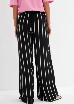 bonprix Bekleidung·Kleider|Hosen^Marlenehose aus leichtem Crêpe schwarz/wollweiß gestreift