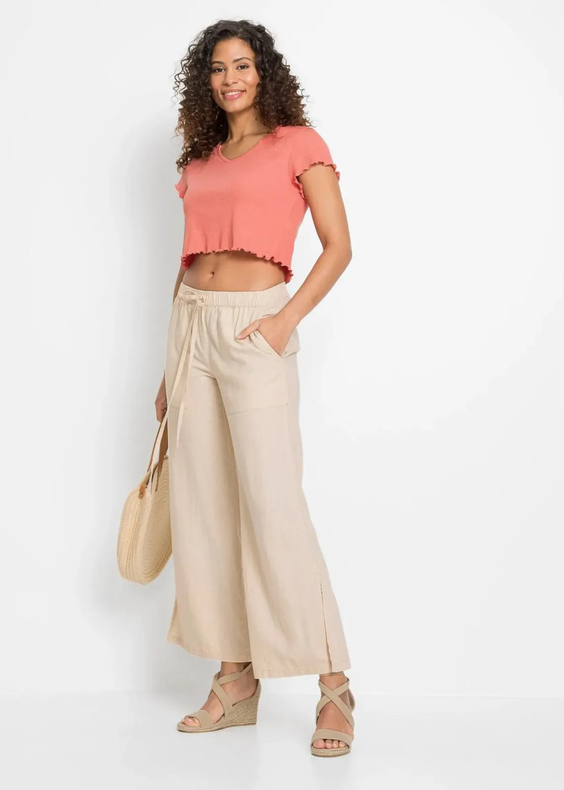 bonprix Hosen|Bekleidung·Kleider^Marlenehose aus Leinen sandbeige