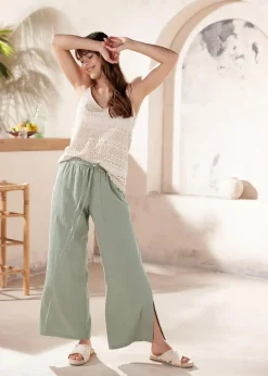 bonprix Bekleidung·Kleider|Hosen^Marlenehose aus Leinen seegras