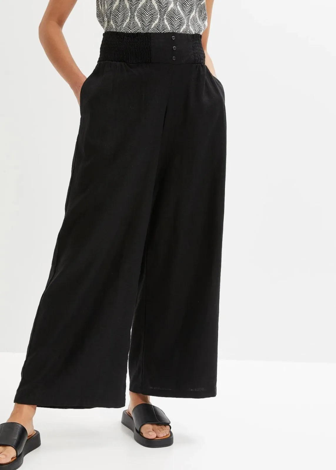 bonprix Nachhaltigere Materialien|Hosen^Marlenehose aus luftigem Leinen-Mix schwarz