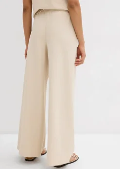 bonprix Hosen|Zweiteiler & Sets^Marlenehose aus Piqué kieselbeige
