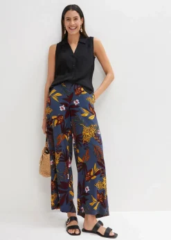 bonprix Bekleidung·Kleider|Hosen^Marlenehose aus reiner Viskose dunkelgrau bedruckt