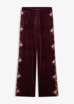bonprix Hosen|Bekleidung·Kleider^Marlenehose aus softem Samt mit Spitzeneinsatz weinrot