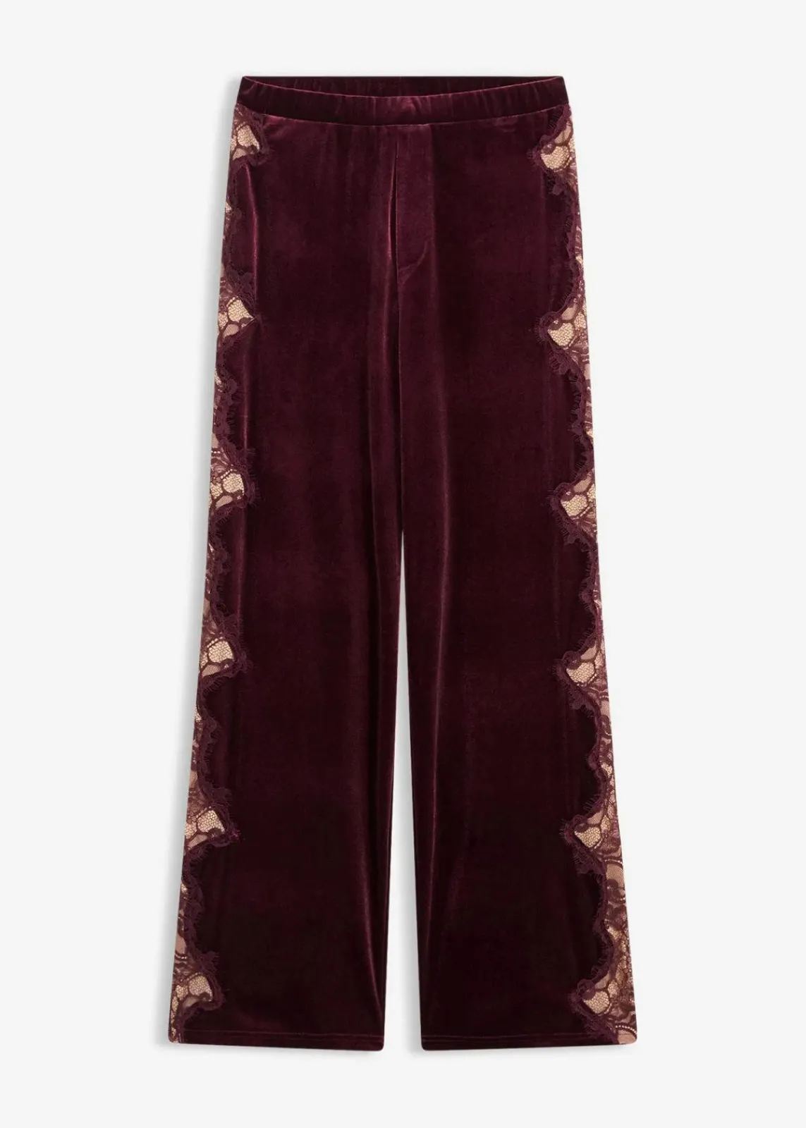 bonprix Hosen|Bekleidung·Kleider^Marlenehose aus softem Samt mit Spitzeneinsatz weinrot