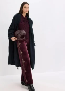bonprix Hosen|Bekleidung·Kleider^Marlenehose aus softem Samt mit Spitzeneinsatz weinrot