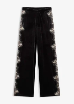 bonprix Bekleidung·Kleider|Hosen^Marlenehose aus softem Samt mit Spitzeneinsatz schwarz