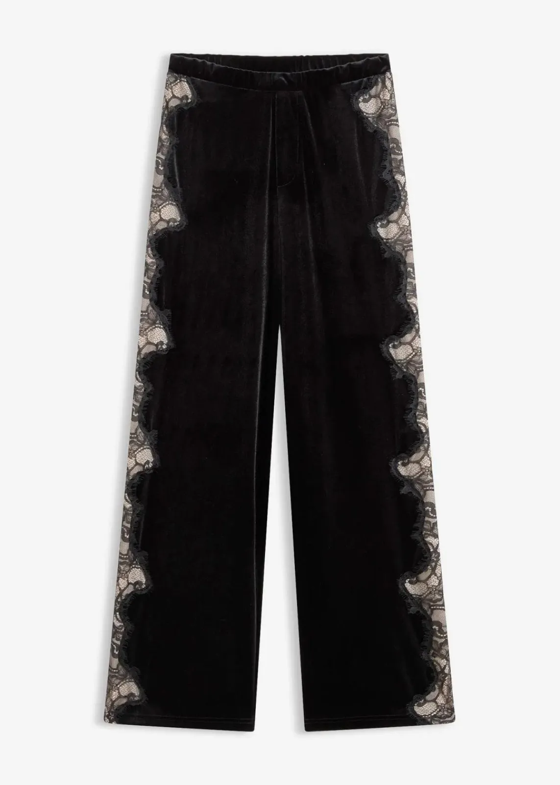 bonprix Bekleidung·Kleider|Hosen^Marlenehose aus softem Samt mit Spitzeneinsatz schwarz