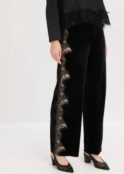 bonprix Bekleidung·Kleider|Hosen^Marlenehose aus softem Samt mit Spitzeneinsatz schwarz
