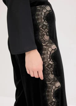bonprix Bekleidung·Kleider|Hosen^Marlenehose aus softem Samt mit Spitzeneinsatz schwarz