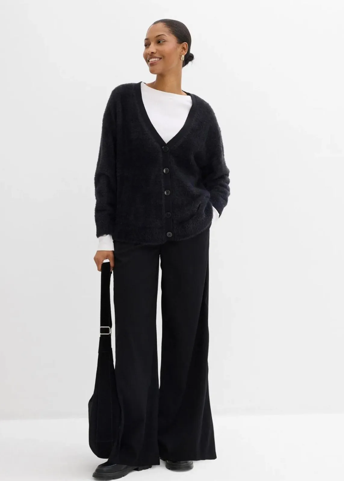bonprix Bekleidung·Kleider|Hosen^Marlenehose aus Viskose-Mix schwarz/wollweiß