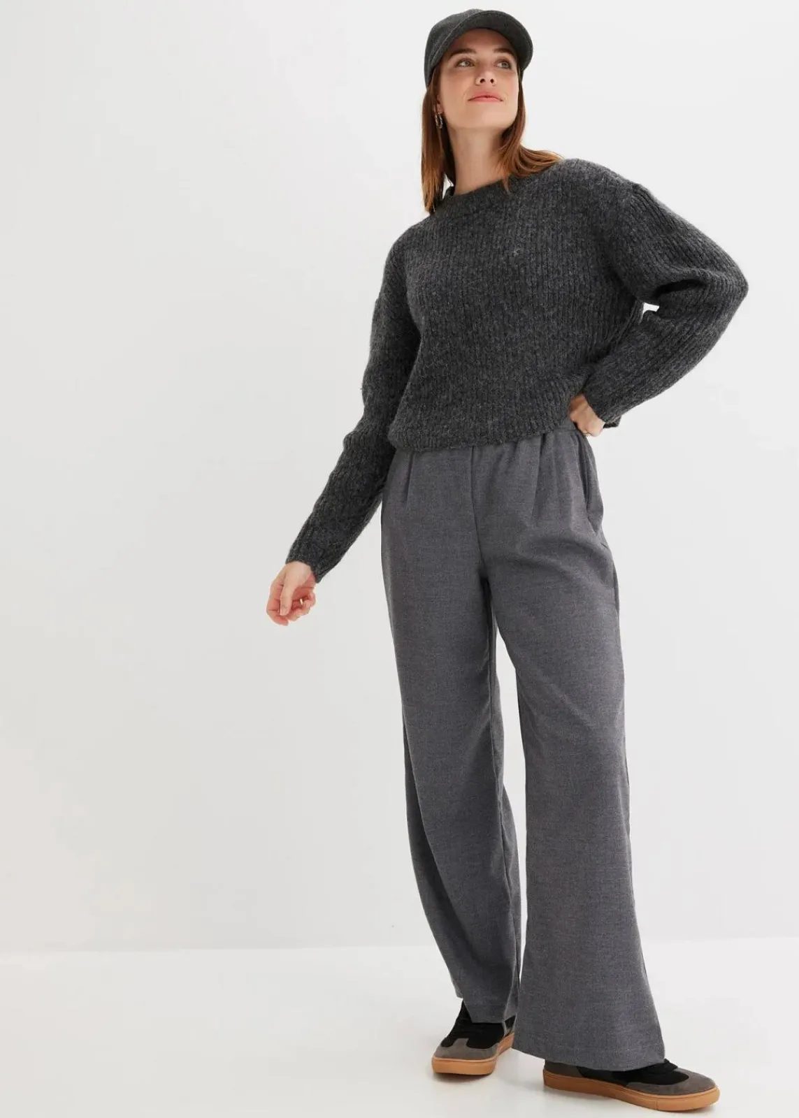bonprix Hosen|Nachhaltigere Materialien^Marlene-Hose in Wolloptik anthrazit meliert meliert
