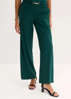 bonprix Hosen|Bekleidung·Kleider^Marlenehose mit Ziergürtel tiefgrün
