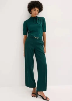 bonprix Hosen|Bekleidung·Kleider^Marlenehose mit Ziergürtel tiefgrün