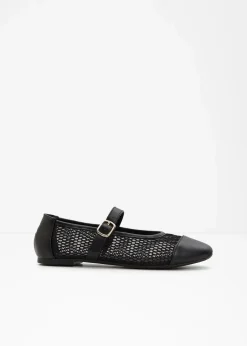 bonprix Sommerschuhe^Mary-Janes mit Mesh-Einsatz schwarz