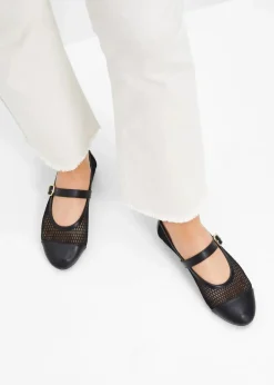bonprix Sommerschuhe^Mary-Janes mit Mesh-Einsatz schwarz