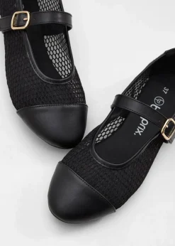 bonprix Sommerschuhe^Mary-Janes mit Mesh-Einsatz schwarz