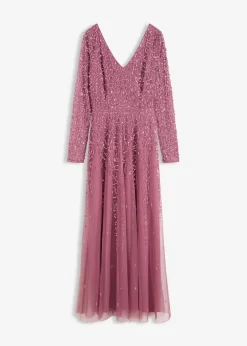 bonprix Bekleidung·Pullover & Strickjacken|Festliche Mode^Maxi- oder Abendkleid mit Pailletten dunkelrose