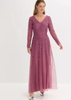 bonprix Bekleidung·Pullover & Strickjacken|Festliche Mode^Maxi- oder Abendkleid mit Pailletten dunkelrose
