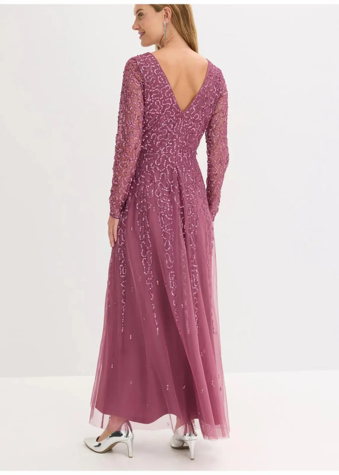 bonprix Bekleidung·Pullover & Strickjacken|Festliche Mode^Maxi- oder Abendkleid mit Pailletten dunkelrose
