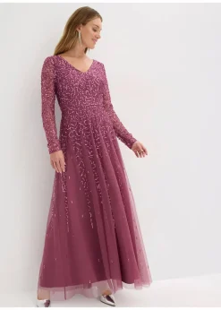 bonprix Bekleidung·Pullover & Strickjacken|Festliche Mode^Maxi- oder Abendkleid mit Pailletten dunkelrose
