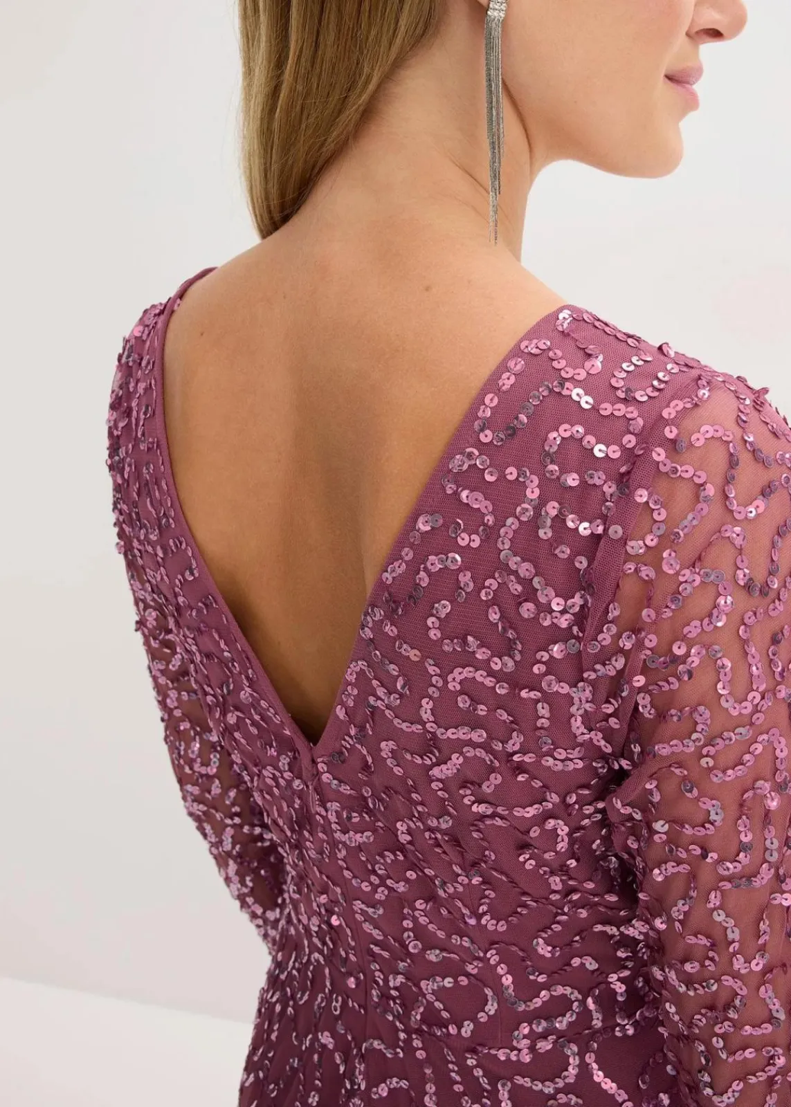 bonprix Bekleidung·Pullover & Strickjacken|Festliche Mode^Maxi- oder Abendkleid mit Pailletten dunkelrose