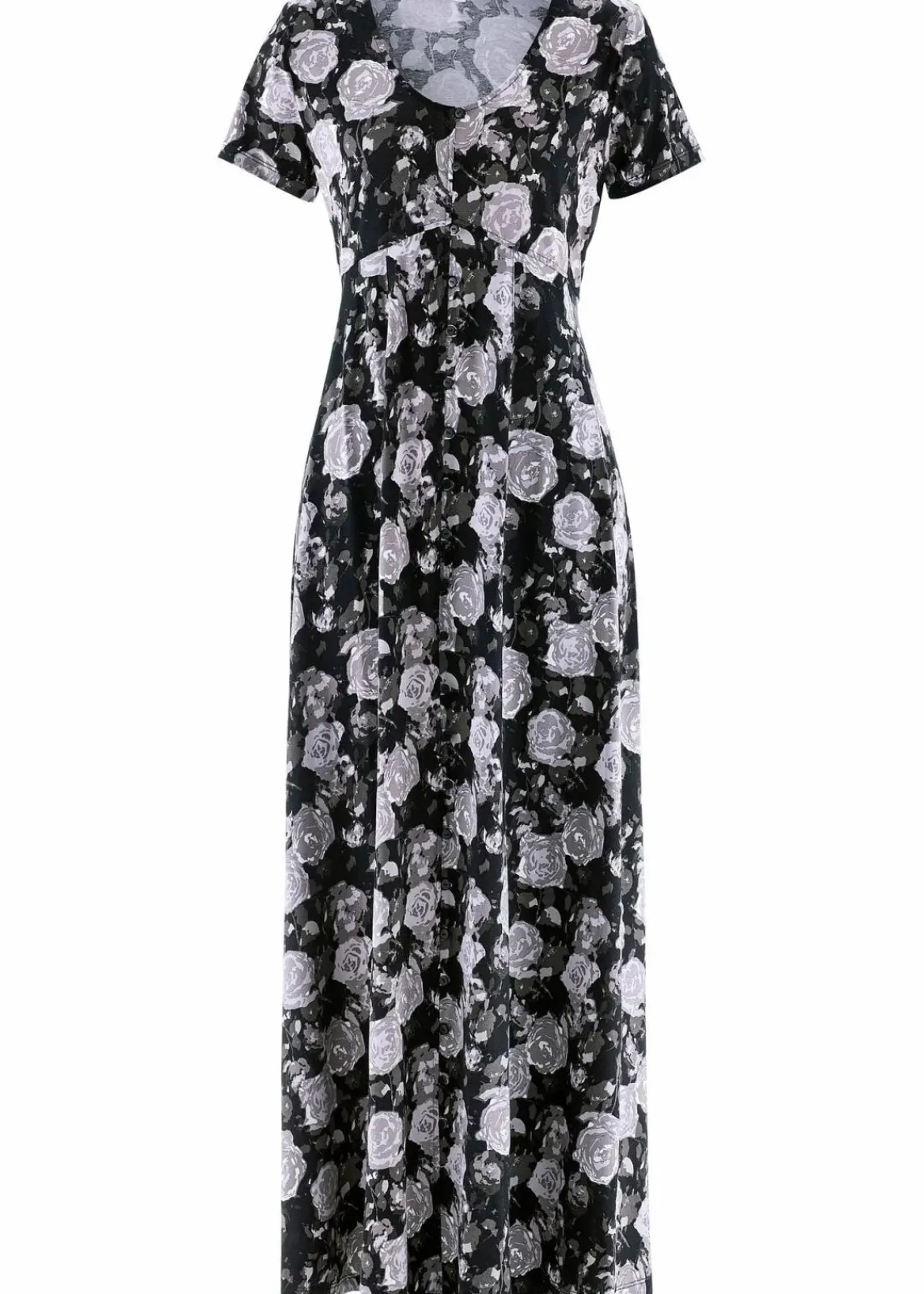 bonprix Bekleidung·Pullover & Strickjacken|Kleider^Maxi- Shirt- Kleid, kurzarm schwarz geblümt
