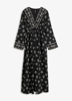 bonprix Kleider|Nachhaltigere Materialien^Maxi Webkleid aus Viskose schwarz/kieselbeige bedruckt