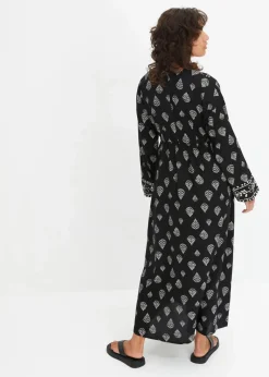 bonprix Kleider|Nachhaltigere Materialien^Maxi Webkleid aus Viskose schwarz/kieselbeige bedruckt