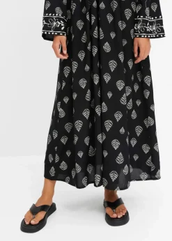 bonprix Kleider|Nachhaltigere Materialien^Maxi Webkleid aus Viskose schwarz/kieselbeige bedruckt