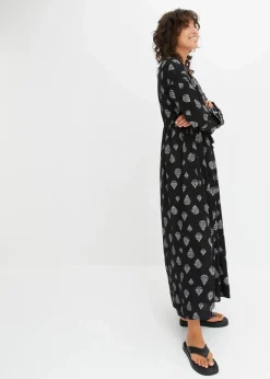 bonprix Kleider|Nachhaltigere Materialien^Maxi Webkleid aus Viskose schwarz/kieselbeige bedruckt