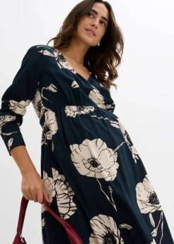 bonprix Bekleidung·Blazer|Umstandsmode^Maxi- Wickelkleid für die Schwangerschaft und danach tiefgrün/beige